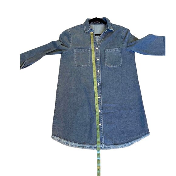 Zilcremo Women Distressed Denim Shirt Dress Long Sleeves in Washed Blue - Picture 5 of 7